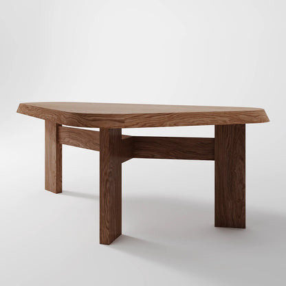 Artisanal Brutalist Trestle Table with Faceted Edge Geometry