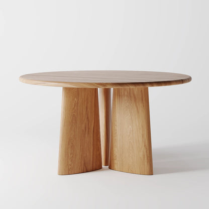 Modern Architectural Round Table in Espresso Wood with Metallic Collar