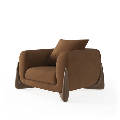 Architectural White Bouclé Accent Chair with Solid Wood Sled Frame