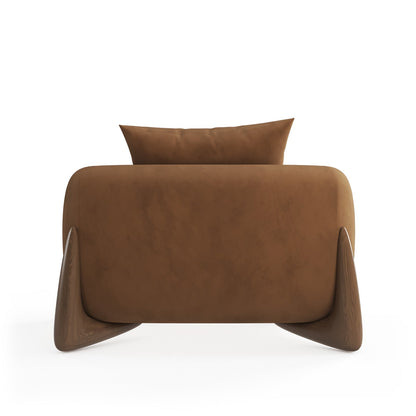 Architectural White Bouclé Accent Chair with Solid Wood Sled Frame