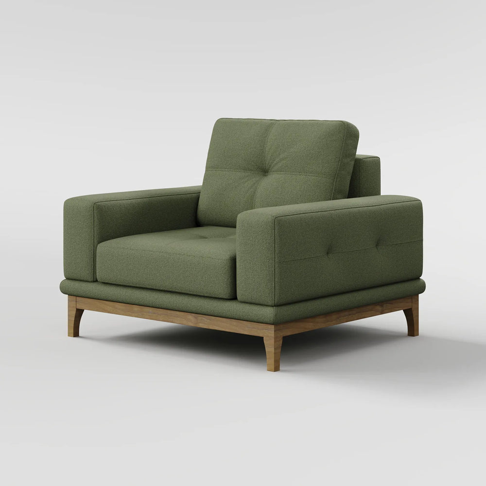 Contemporary Low-Profile Club Chair with Sculptural Wood Frame