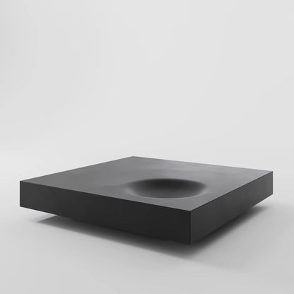 Contemporary Square Matte Black Coffee Table with Integrated Concave Basin